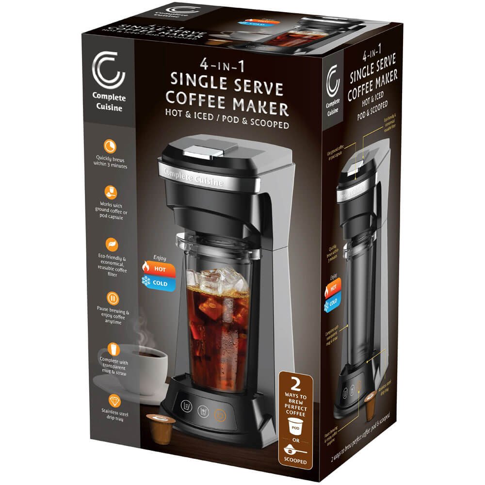 complete cuisine 4 in 1 hot and cold single serve pod and grounds coffee maker complete cuisine 4 in 1 hot and cold single serve pod and grounds coffee maker