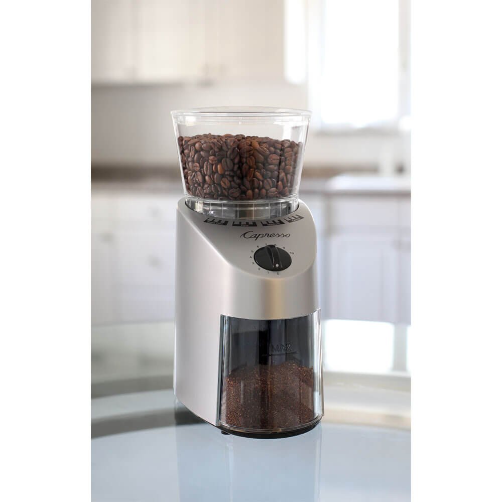 capresso infinity conical burr grinder stainless finish factory refurbished capresso infinity conical burr grinder stainless finish factory refurbished