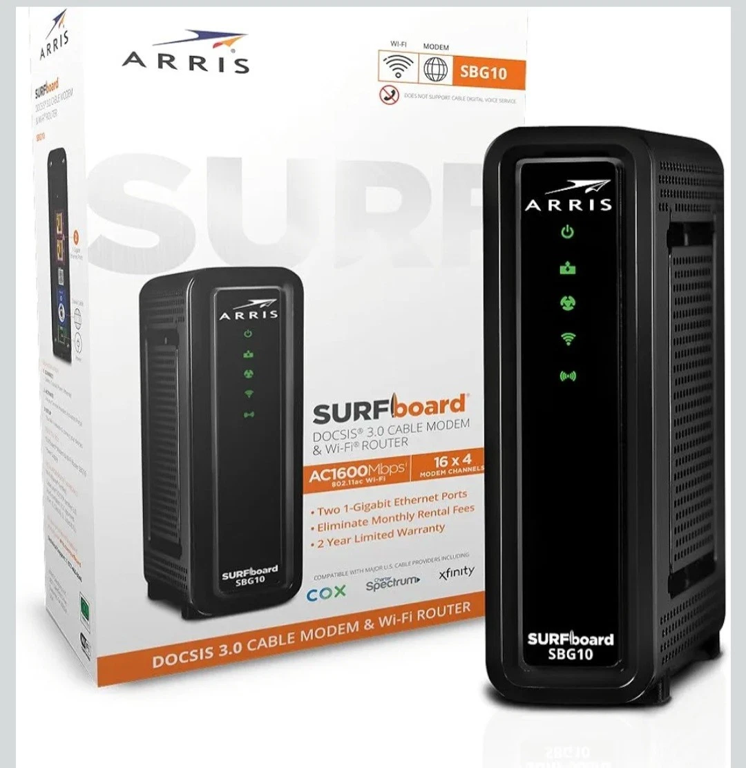 arris (sbg10) cable modem router combo docsis 3.0 16 x 4 gigabit & ac1600... arris (sbg10) cable modem router combo docsis 3.0 16 x 4 gigabit & ac1600...