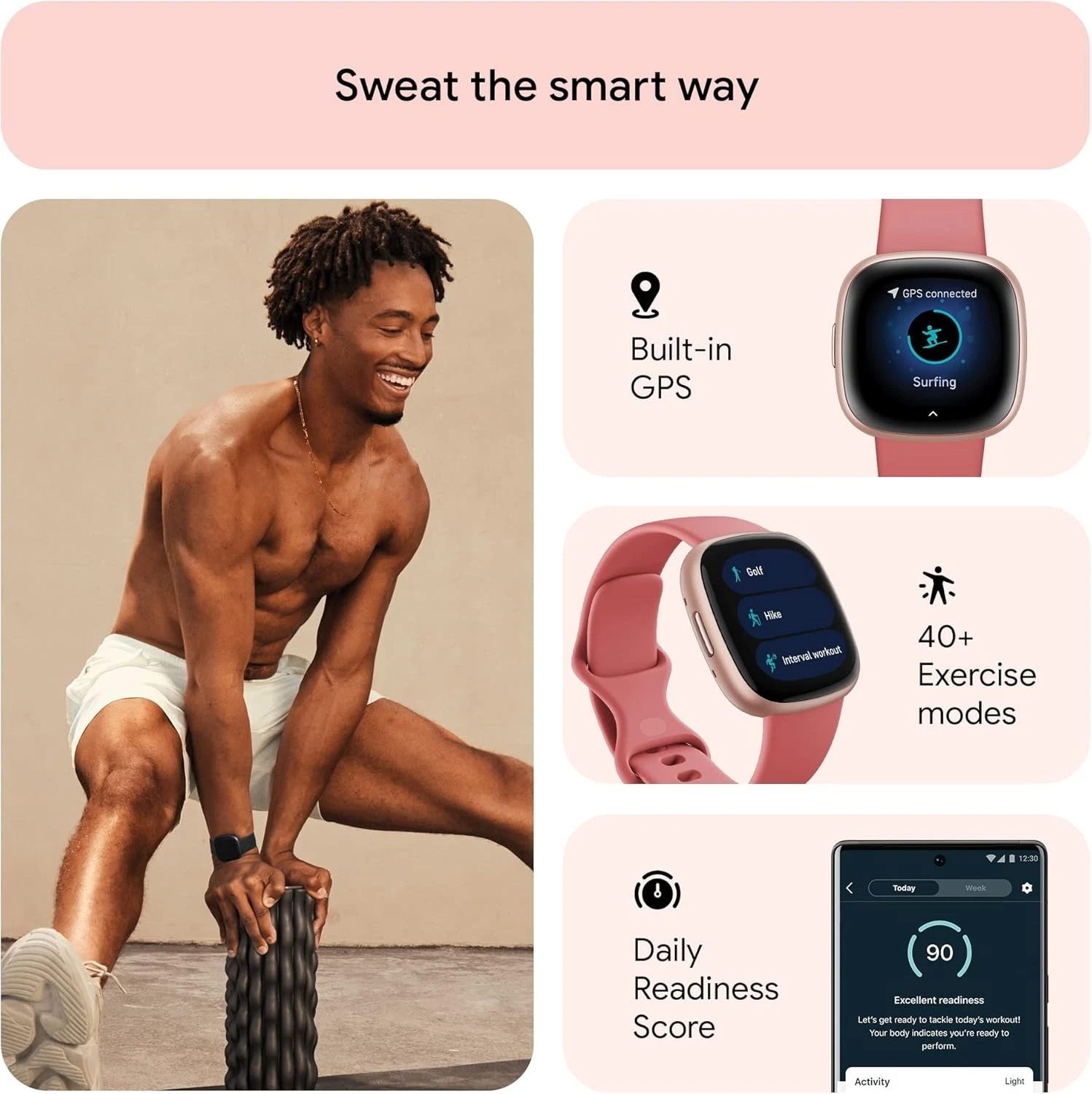 fitbit versa 4 fitness smartwatch with daily readiness, gps, 24/7 heart rate, 40 fitbit versa 4 fitness smartwatch with daily readiness, gps, 24/7 heart rate, 40