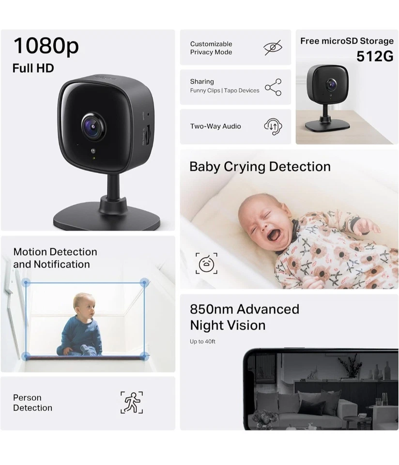 tapo by tp link 1080p indoor security camera for baby monitor, pet camera... tapo by tp link 1080p indoor security camera for baby monitor, pet camera...