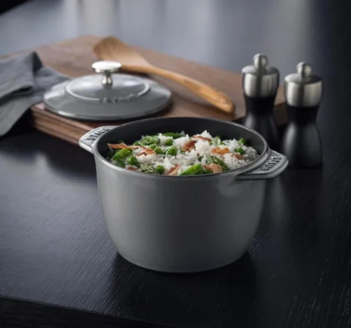 staub cast iron 1.5 qt petite french oven graphite grey, made in france