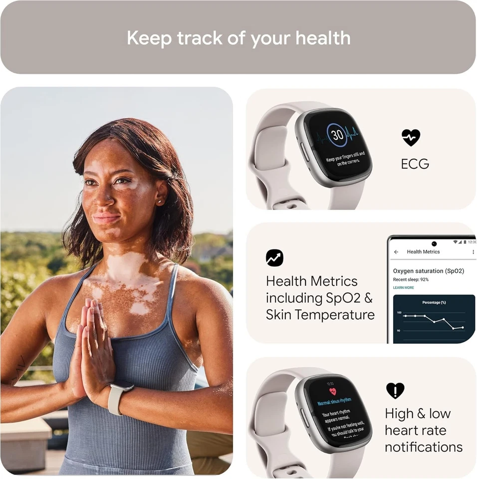 fitbit sense 2 activity tracker lunar white/platinum aluminum fitbit sense 2 activity tracker lunar white/platinum aluminum